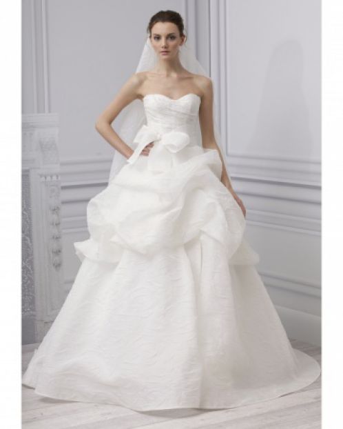 Spring 2013 wedding dress Monique Lhuillier bridal gown lace ballgown peplum